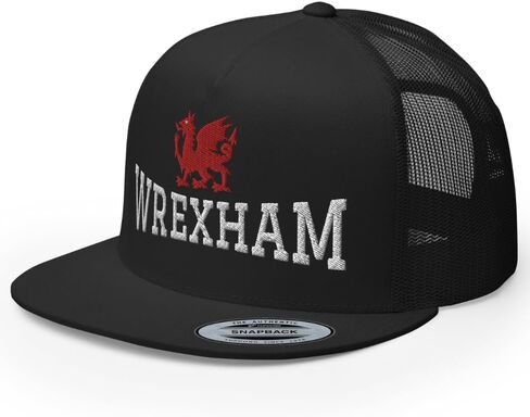 قبعة سائق شاحنة مسطحة مطرزة من NG Wrexham، قبعة عالية التاج قابلة للتعديل لمدينة ويلز، قبعة التنين الأحمر Wrecsam Cymru County of Wales in Kuwait