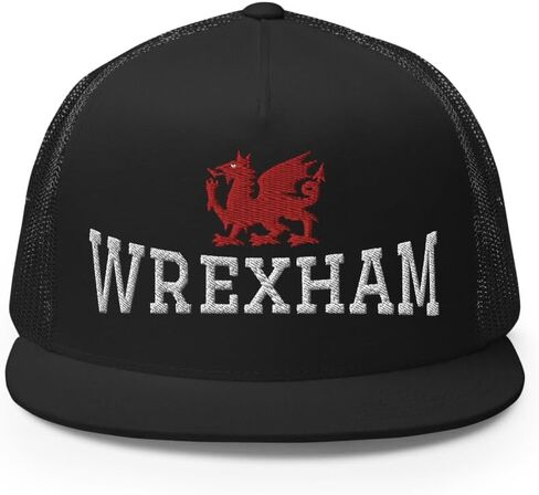قبعة سائق شاحنة مسطحة مطرزة من NG Wrexham، قبعة عالية التاج قابلة للتعديل لمدينة ويلز، قبعة التنين الأحمر Wrecsam Cymru County of Wales in Kuwait
