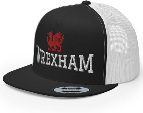 قبعة سائق شاحنة مسطحة مطرزة من NG Wrexham، قبعة عالية التاج قابلة للتعديل لمدينة ويلز، قبعة التنين الأحمر Wrecsam Cymru County of Wales in Kuwait