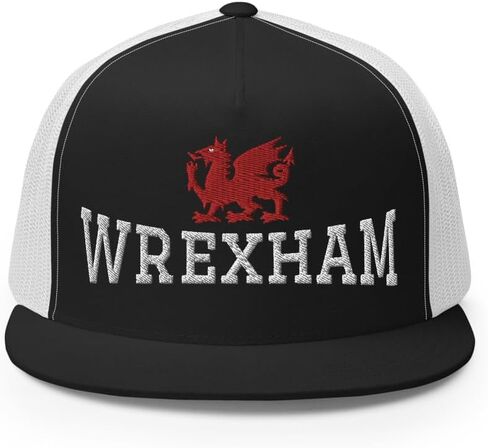 قبعة سائق شاحنة مسطحة مطرزة من NG Wrexham، قبعة عالية التاج قابلة للتعديل لمدينة ويلز، قبعة التنين الأحمر Wrecsam Cymru County of Wales in Kuwait