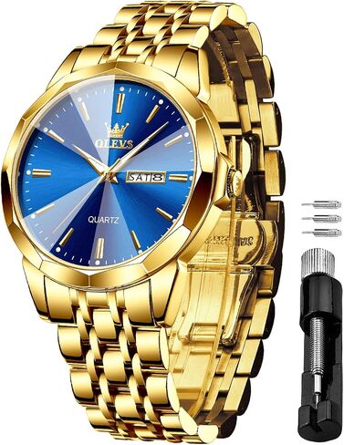 OLEVS Watches for Men Waterproof Diamond Business Luxury Dress Analog Quartz Stainless Steel Luminous Day Date Two Tone Casual Men's Wrist Watches Gift in Saudi Arabia