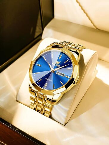 OLEVS Watches for Men Waterproof Diamond Business Luxury Dress Analog Quartz Stainless Steel Luminous Day Date Two Tone Casual Men's Wrist Watches Gift in Saudi Arabia
