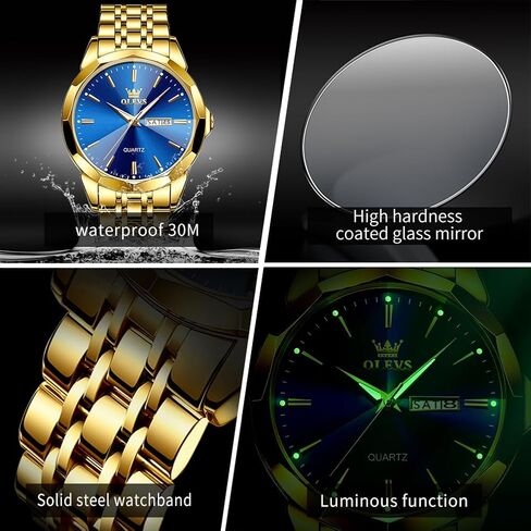 OLEVS Watches for Men Waterproof Diamond Business Luxury Dress Analog Quartz Stainless Steel Luminous Day Date Two Tone Casual Men's Wrist Watches Gift in Saudi Arabia