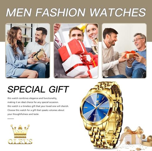 OLEVS Watches for Men Waterproof Diamond Business Luxury Dress Analog Quartz Stainless Steel Luminous Day Date Two Tone Casual Men's Wrist Watches Gift in Saudi Arabia