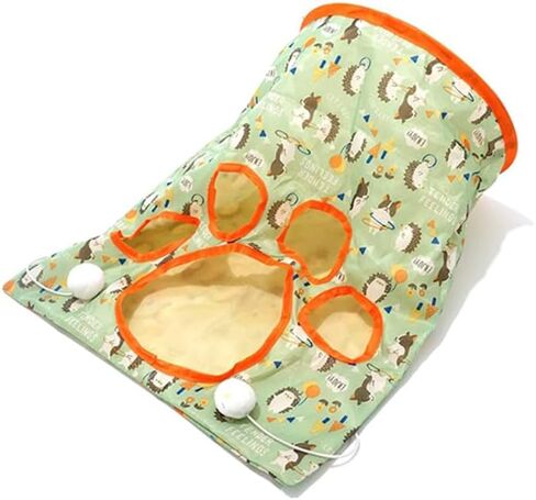 Cat Tunnel Bag for Indoor Cats, Foldable Pet Tunnel Crinkle Sack Bag with a Little Mouse & 3 Toy Ball, Portable Crinkle Paper Interactive Hide and Seek Cat Toys(Orange) in Saudi Arabia