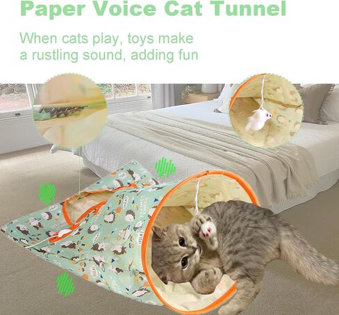 Cat Tunnel Bag for Indoor Cats, Foldable Pet Tunnel Crinkle Sack Bag with a Little Mouse & 3 Toy Ball, Portable Crinkle Paper Interactive Hide and Seek Cat Toys(Orange) in Saudi Arabia