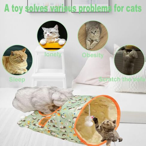 Cat Tunnel Bag for Indoor Cats, Foldable Pet Tunnel Crinkle Sack Bag with a Little Mouse & 3 Toy Ball, Portable Crinkle Paper Interactive Hide and Seek Cat Toys(Orange) in Saudi Arabia