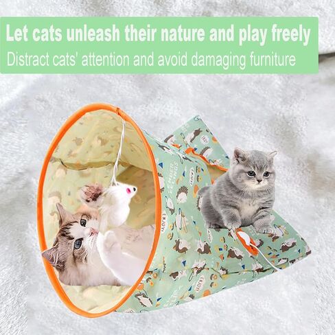 Cat Tunnel Bag for Indoor Cats, Foldable Pet Tunnel Crinkle Sack Bag with a Little Mouse & 3 Toy Ball, Portable Crinkle Paper Interactive Hide and Seek Cat Toys(Orange) in Saudi Arabia