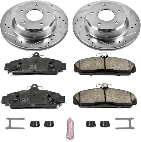 Power Stop K4810 Front Z23 Carbon Fiber Brake Pads with Drilled & Slotted Brake Rotors Kit For Chevrolet Corvette 1984-1987 [Model Specific] in Saudi Arabia