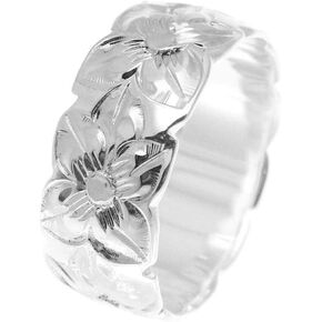 Arthur's Jewelry 925 sterling silver Hawaiian plumeria flower all around 8mm band ring size 3 to 14 in Saudi Arabia