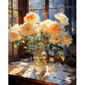 Flower Paint by Numbers Kit for Adults-Paint by Number for Adults Floral, Rose Paints by Numbers Kit on Canvas for Gift Home Wall Decor (Flowers, 16x20 inch) in Kuwait