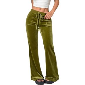 SOLY HUX Women's Drawstring Waist Bell Bottom Velvet Pants Y2k Vintage Flare Leg Trousers in Kuwait