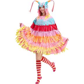 Pinata Halloween Costume for Women,Multicolored Piñata Hooded Cape with socks,Funny Fiesta Outfit for Halloween Party Cosplay (colorful, one size) in Saudi Arabia