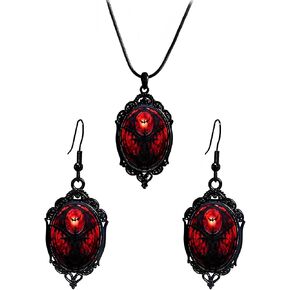 Halloween Moon Magic Necklace Earrings Set for Women Forest Cameo Earrings Vintage Victorian Crystal Gem Crow Necklace Halloween Vampire Mystic Witch Costumes Jewelry Set Gifts (Witch) in Saudi Arabia