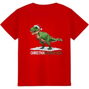 قمصان عيد الميلاد للأطفال تتميز بديناصور شجرة عيد الميلاد اللطيف - تي شيرتات قطنية كلاسيكية ذات رقبة مستديرة للأعمار من 2 إلى 7 سنوات in Kuwait
