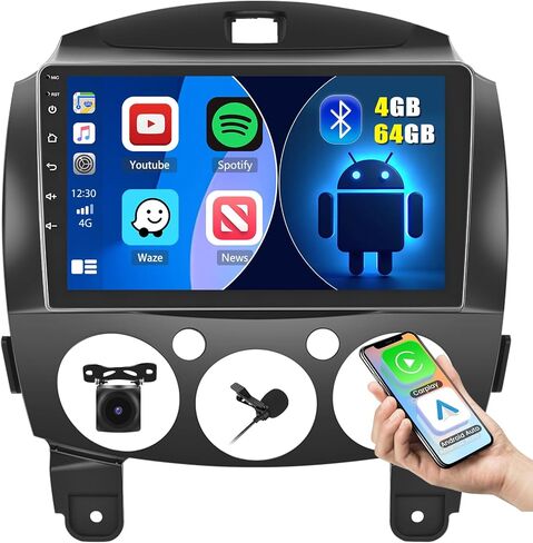 4+64G Inefala for Mazda 2 2007-2014 Android 13 Carplay Stereo with Wireless Carplay Android Auto Head Unit, 9 Inch Touch Screen Car Radio GPS BT5.0 WiFi FM/RDS EQ Mirror Link SWC Backup Camera MIC in Saudi Arabia