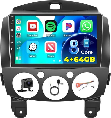 4+64G Inefala for Mazda 2 2007-2014 Android 13 Carplay Stereo with Wireless Carplay Android Auto Head Unit, 9 Inch Touch Screen Car Radio GPS BT5.0 WiFi FM/RDS EQ Mirror Link SWC Backup Camera MIC in Saudi Arabia
