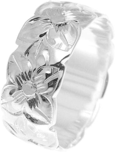 Arthur's Jewelry 925 sterling silver Hawaiian plumeria flower all around 8mm band ring size 3 to 14 in Saudi Arabia