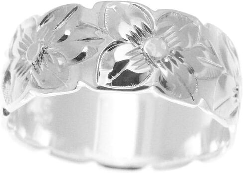 Arthur's Jewelry 925 sterling silver Hawaiian plumeria flower all around 8mm band ring size 3 to 14 in Saudi Arabia