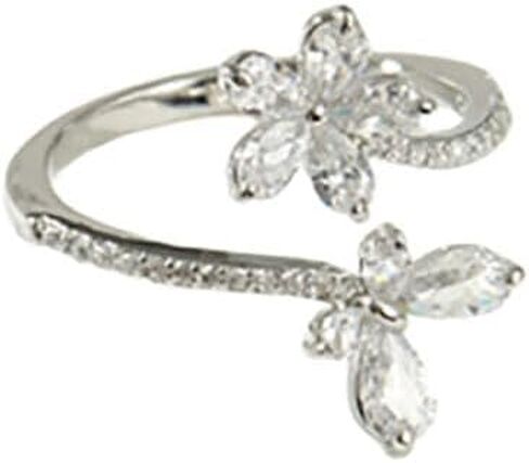 Dainty Crystal Butterfly Flower Wrap Open Promise Finger Ring for Women Adjustable Band Cute Delicate Rhinestone Animal Knuckle Rings Comfort Fit Wedding Engagement Bride Party Fashion Jewelry for Her in Saudi Arabia
