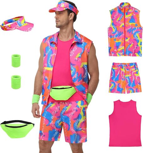 80s Outfit for Men - 90s Workout Costume Set for Adults, Perfect for Halloween, Theme Parties, Cosplay & Couples Dress-Up in Saudi Arabia