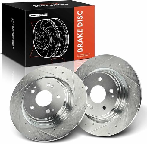 A-Premium 12.98 inch (329.7mm) Rear Drilled and Slotted Disc Brake Rotors Compatible with Select Acura Models - MDX 2017 2018 2019 2020, 3.0L 3.5L, 2-PC Set in Saudi Arabia