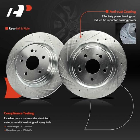 A-Premium 12.98 inch (329.7mm) Rear Drilled and Slotted Disc Brake Rotors Compatible with Select Acura Models - MDX 2017 2018 2019 2020, 3.0L 3.5L, 2-PC Set in Saudi Arabia