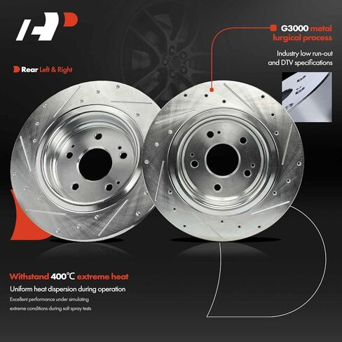 A-Premium 12.98 inch (329.7mm) Rear Drilled and Slotted Disc Brake Rotors Compatible with Select Acura Models - MDX 2017 2018 2019 2020, 3.0L 3.5L, 2-PC Set in Saudi Arabia