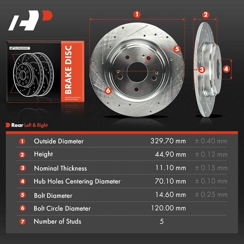 A-Premium 12.98 inch (329.7mm) Rear Drilled and Slotted Disc Brake Rotors Compatible with Select Acura Models - MDX 2017 2018 2019 2020, 3.0L 3.5L, 2-PC Set in Saudi Arabia