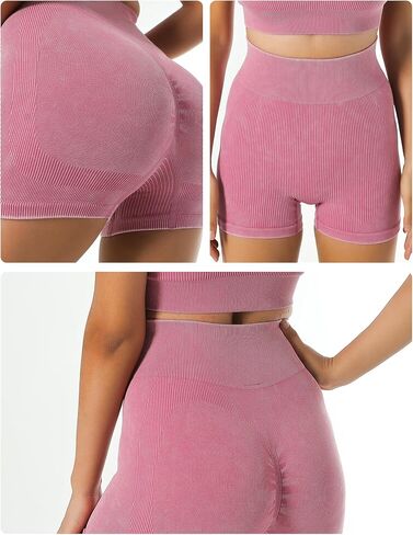 High Waist Seamless Ribbed Workout Shorts for Women Tummy Control Athletic Yoga Biker Gym Shorts in Saudi Arabia