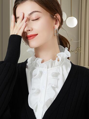 Ruffle Collar Detachable Collars Dickey V Neck Shirts Turtleneck for Women Girl White in Kuwait