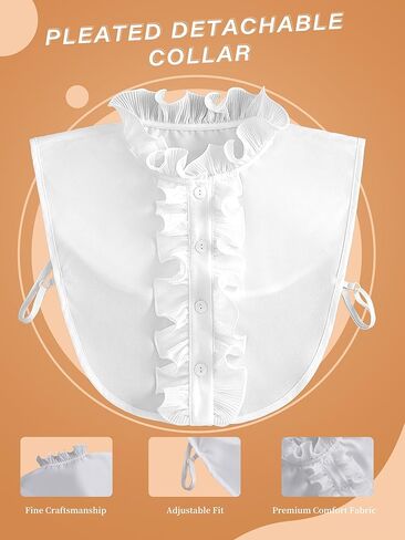 Ruffle Collar Detachable Collars Dickey V Neck Shirts Turtleneck for Women Girl White in Kuwait