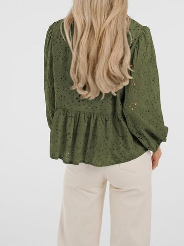 Fall Long Sleeve Shirts for Women 2025 Babydoll Eyelet Embroidered Bow Tie Button Cute Peplum Tops Blouses Dressy Casual in Saudi Arabia