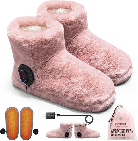 Electric Foot Warmer, Rechargeable Battery Powered Heated Slippers for Cold Feet, House Portable Heated Boots for Women, Graphene Heating Slippers with 4-8 Hours Heat,Washable in Saudi Arabia