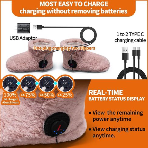 Electric Foot Warmer, Rechargeable Battery Powered Heated Slippers for Cold Feet, House Portable Heated Boots for Women, Graphene Heating Slippers with 4-8 Hours Heat,Washable in Saudi Arabia
