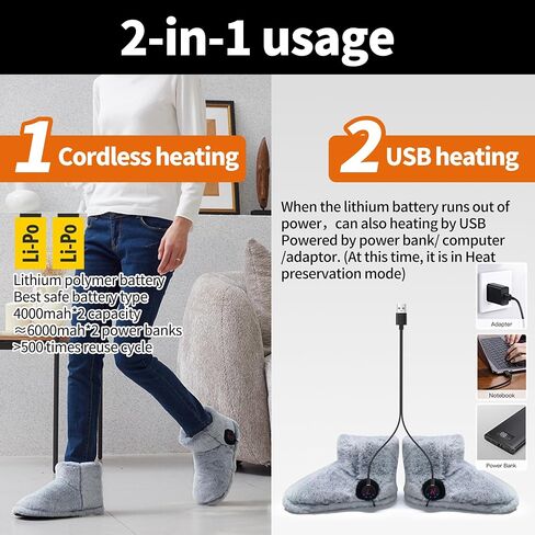Electric Foot Warmer, Rechargeable Battery Powered Heated Slippers for Cold Feet, House Portable Heated Boots for Women, Graphene Heating Slippers with 4-8 Hours Heat,Washable in Saudi Arabia