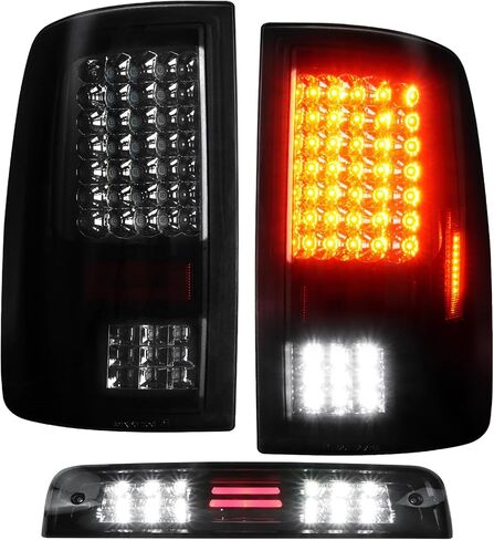 (3 عبوات) مصباح خلفي LED + مصباح شحن الفرامل الثالث لـ 2009-2018 دودج رام 1500، 2010-2018 رام 2500 3500 عدسة دخان كروم، تناسب فقط الهالوجين/المتوهجة في المصنع وبدون المصابيح الأمامية لجهاز العرض in Saudi Arabia