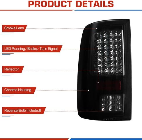 (3 عبوات) مصباح خلفي LED + مصباح شحن الفرامل الثالث لـ 2009-2018 دودج رام 1500، 2010-2018 رام 2500 3500 عدسة دخان كروم، تناسب فقط الهالوجين/المتوهجة في المصنع وبدون المصابيح الأمامية لجهاز العرض in Saudi Arabia