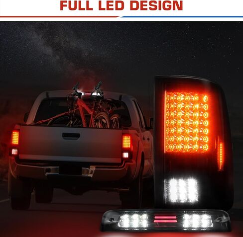 (3 عبوات) مصباح خلفي LED + مصباح شحن الفرامل الثالث لـ 2009-2018 دودج رام 1500، 2010-2018 رام 2500 3500 عدسة دخان كروم، تناسب فقط الهالوجين/المتوهجة في المصنع وبدون المصابيح الأمامية لجهاز العرض in Saudi Arabia