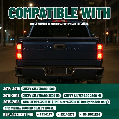 KUAFU Tail Light Assembly Compatible with 2014-2018 Chevy Chevrolet Silverado 1500 2500HD 3500HD GMC Sierra 3500HD Dually Model Brake Lamp Passenger Right Side w/o Bulb Red Lens Chrome Housing Plastic in Saudi Arabia