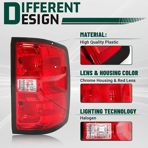 KUAFU Tail Light Assembly Compatible with 2014-2018 Chevy Chevrolet Silverado 1500 2500HD 3500HD GMC Sierra 3500HD Dually Model Brake Lamp Passenger Right Side w/o Bulb Red Lens Chrome Housing Plastic in Saudi Arabia