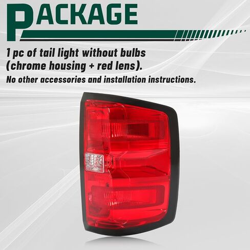KUAFU Tail Light Assembly Compatible with 2014-2018 Chevy Chevrolet Silverado 1500 2500HD 3500HD GMC Sierra 3500HD Dually Model Brake Lamp Passenger Right Side w/o Bulb Red Lens Chrome Housing Plastic in Saudi Arabia