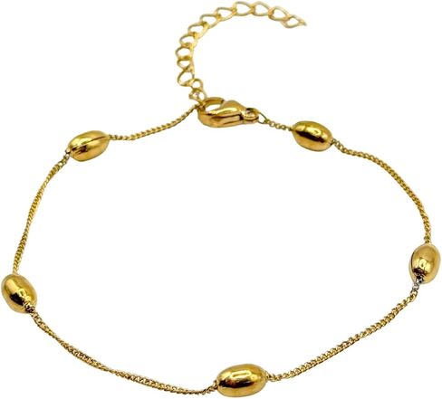Dainty Gold Elliptical Bead Bracelet – Minimalist Stainless Steel Jewelry for Women, Gift-Ready in Saudi Arabia