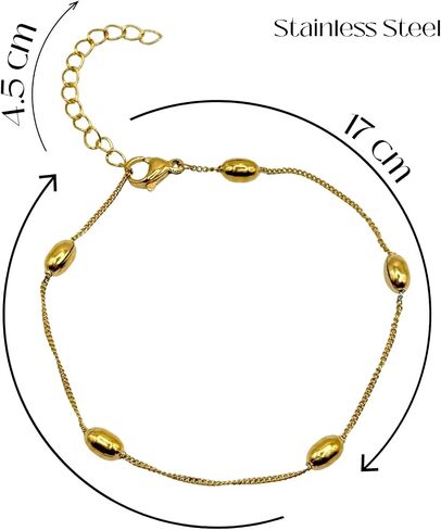 Dainty Gold Elliptical Bead Bracelet – Minimalist Stainless Steel Jewelry for Women, Gift-Ready in Saudi Arabia