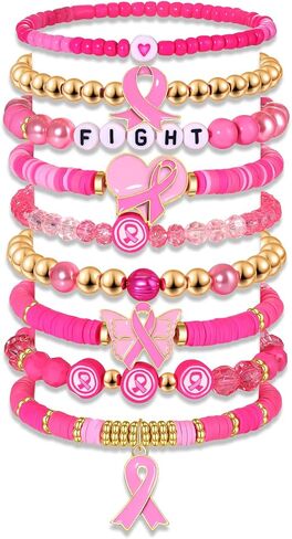 BVGA 3 Pack Breast Cancer Awareness Bracelets Pink Ribbon Beaded Bracelets Breast Cancer Survivor Gifts for Women Breast Cancer Awareness Jewelry Accessories in Saudi Arabia