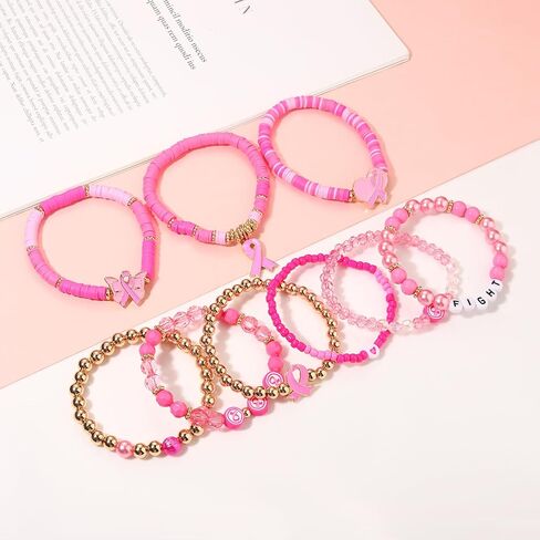BVGA 3 Pack Breast Cancer Awareness Bracelets Pink Ribbon Beaded Bracelets Breast Cancer Survivor Gifts for Women Breast Cancer Awareness Jewelry Accessories in Saudi Arabia