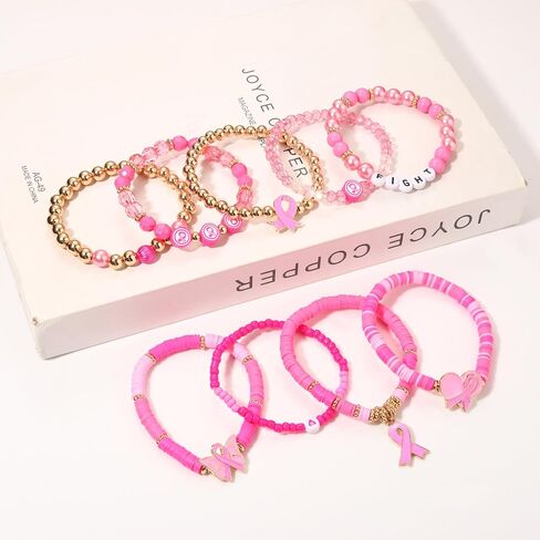 BVGA 3 Pack Breast Cancer Awareness Bracelets Pink Ribbon Beaded Bracelets Breast Cancer Survivor Gifts for Women Breast Cancer Awareness Jewelry Accessories in Saudi Arabia