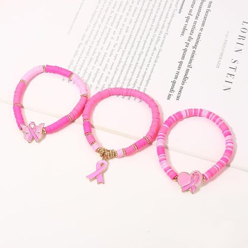 BVGA 3 Pack Breast Cancer Awareness Bracelets Pink Ribbon Beaded Bracelets Breast Cancer Survivor Gifts for Women Breast Cancer Awareness Jewelry Accessories in Saudi Arabia