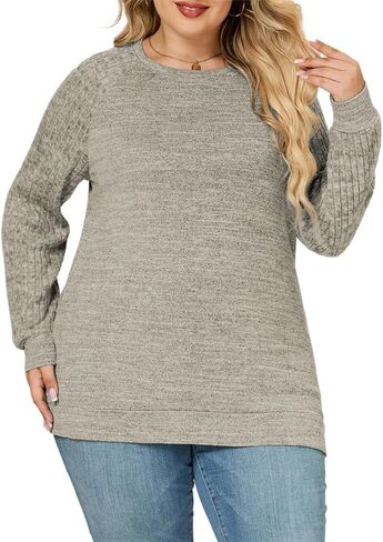 Plus-Size Sweatshirts for Women Casual Raglan Long Sleeve Pullover Tops Oversized Trendy Crewneck Shirts XL-5XL in Saudi Arabia