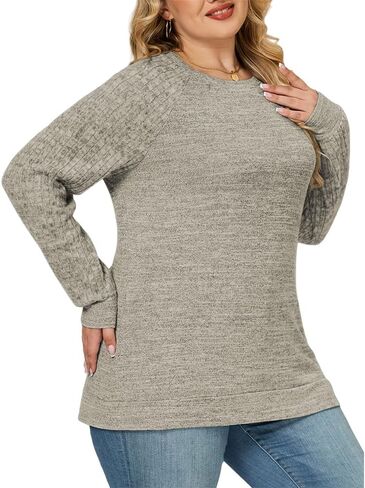 Plus-Size Sweatshirts for Women Casual Raglan Long Sleeve Pullover Tops Oversized Trendy Crewneck Shirts XL-5XL in Saudi Arabia